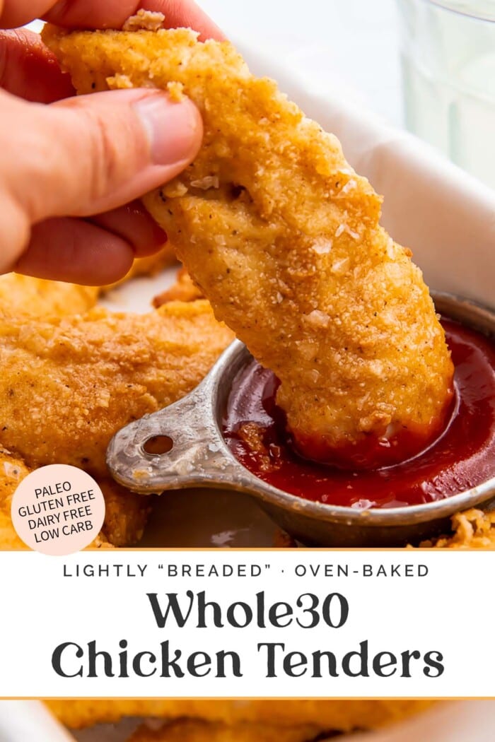 Pin graphic for Whole30 chicken tenders