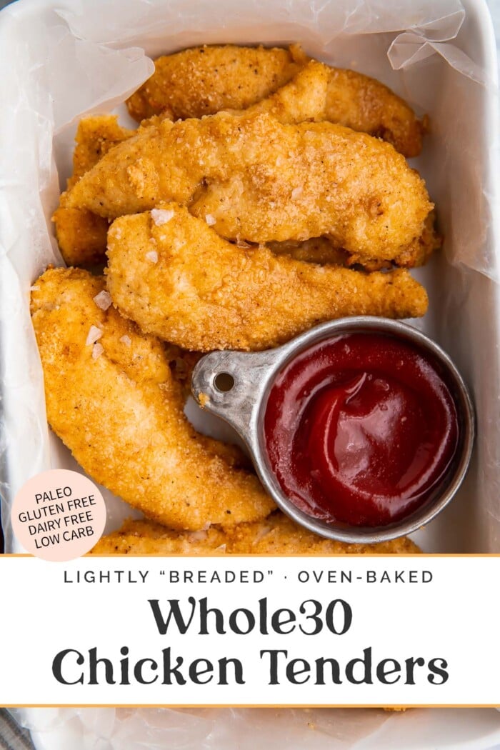 Pin graphic for Whole30 chicken tenders