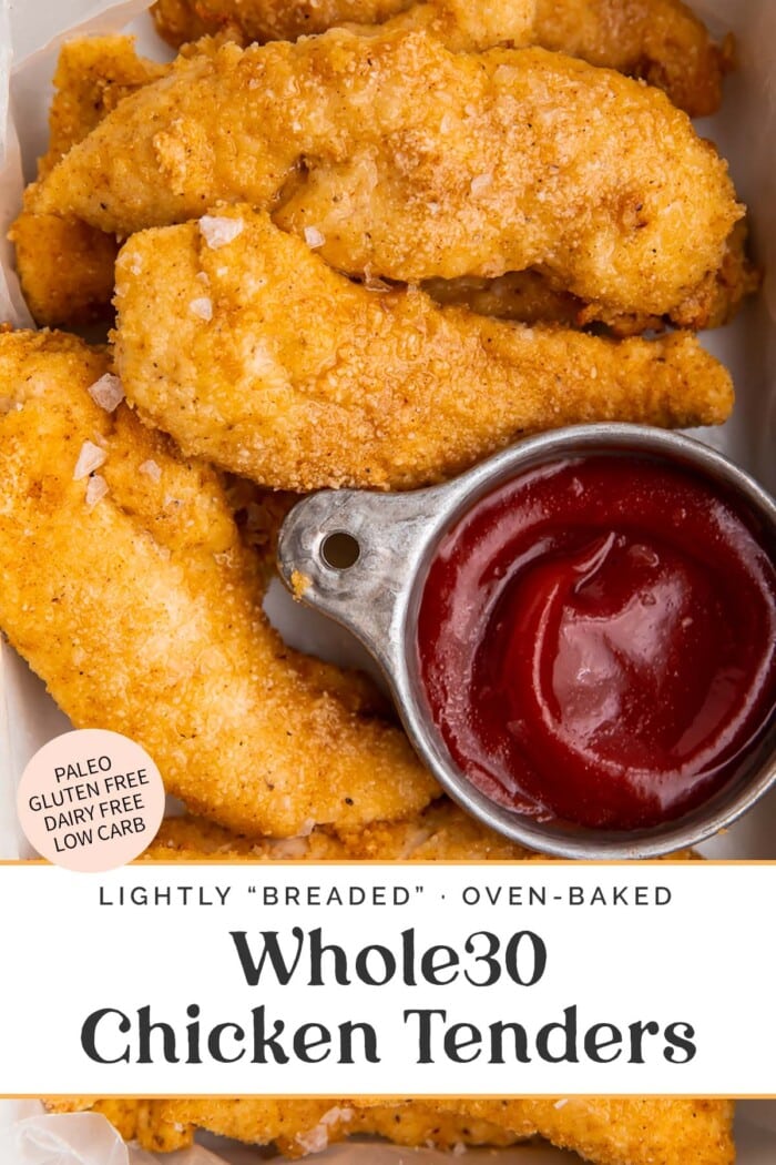 Pin graphic for Whole30 chicken tenders