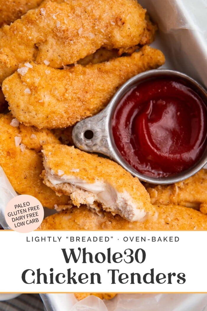 Pin graphic for Whole30 chicken tenders