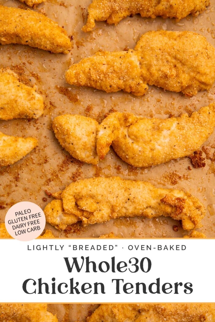 Pin graphic for Whole30 chicken tenders