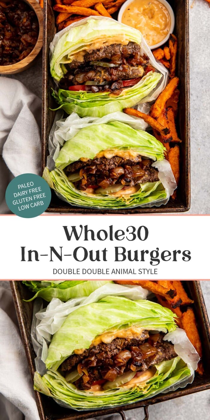 Pin graphic for Whole30 In-N-Out burgers