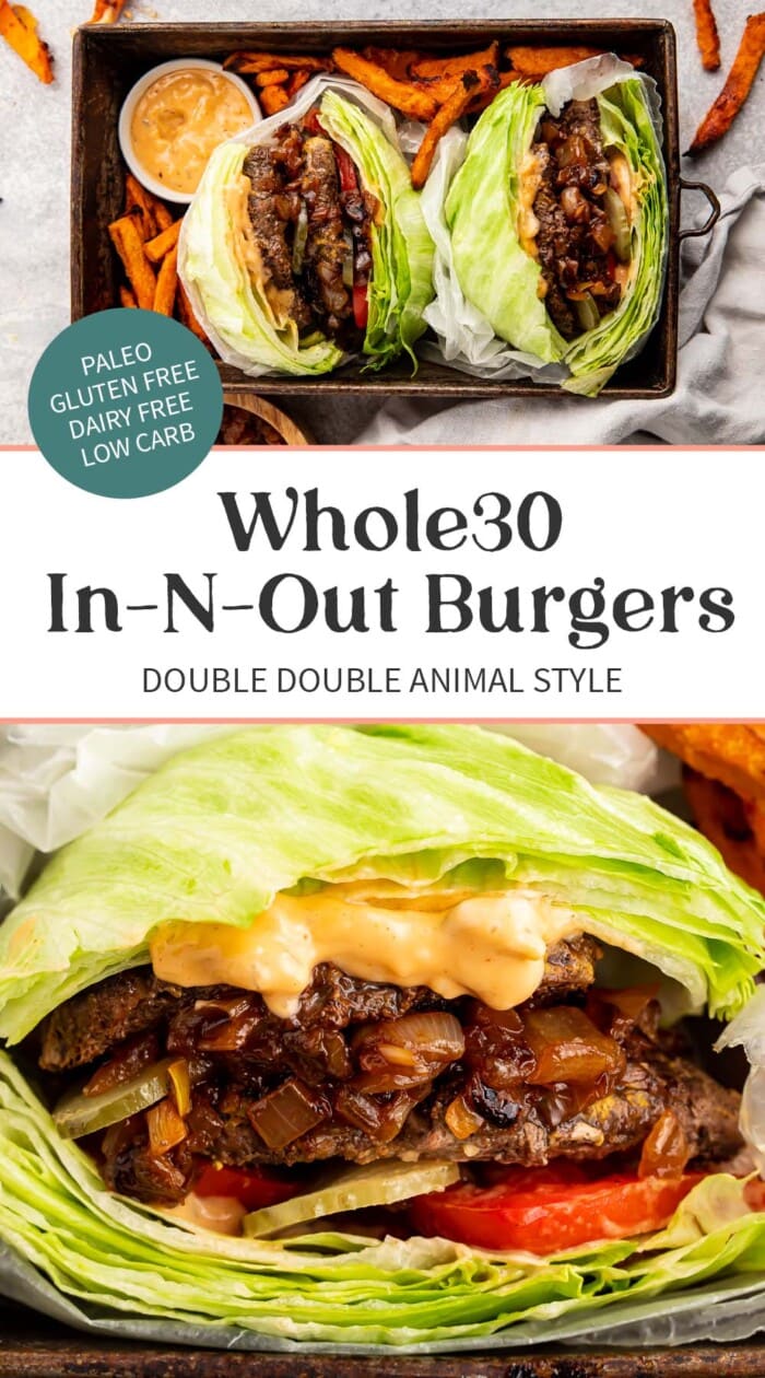 Pin graphic for Whole30 In-N-Out burgers