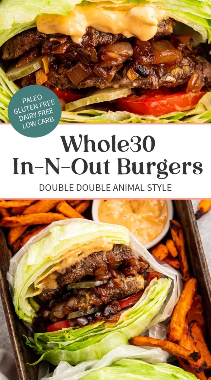 Pin graphic for Whole30 In-N-Out burgers