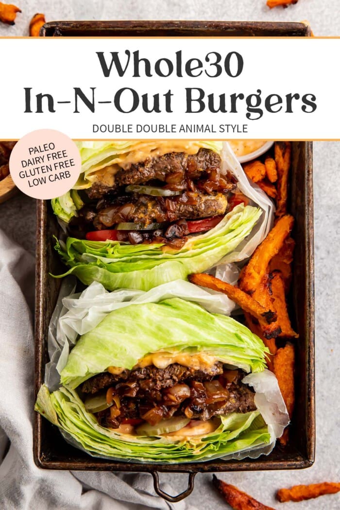 Pin graphic for Whole30 In-N-Out burgers