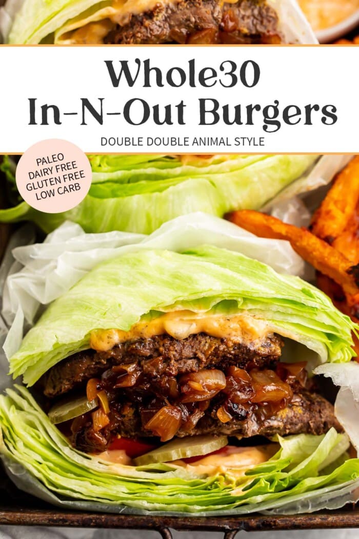 Pin graphic for Whole30 In-N-Out burgers