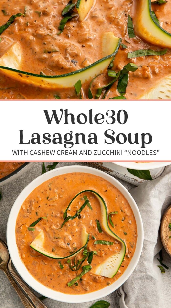 Pin graphic for Whole30 lasagna soup