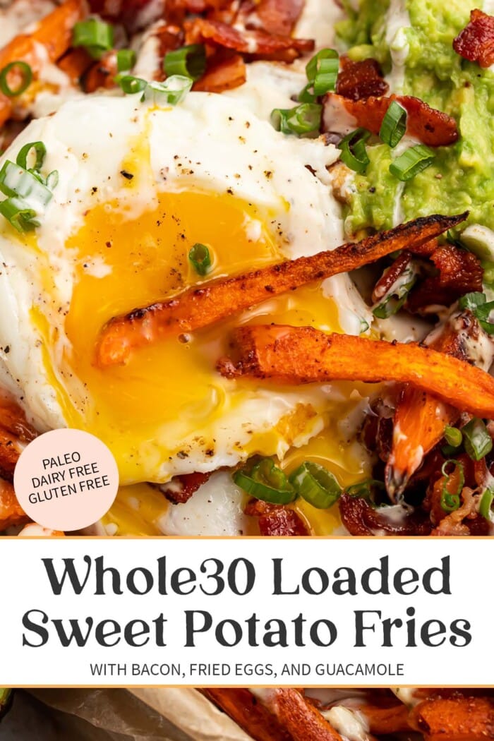 Pin graphic for whole30 loaded sweet potato fries