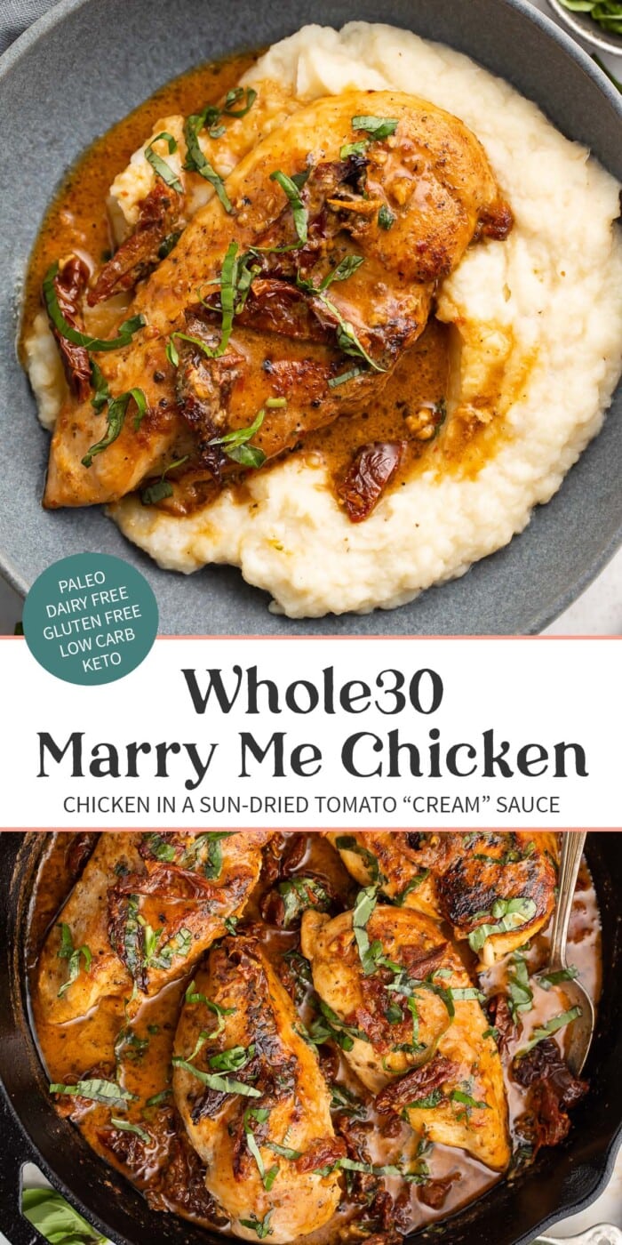 Pin graphic for Whole30 marry me chicken