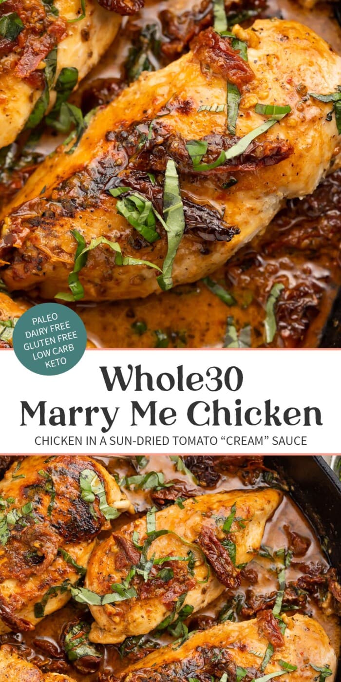 Pin graphic for Whole30 marry me chicken