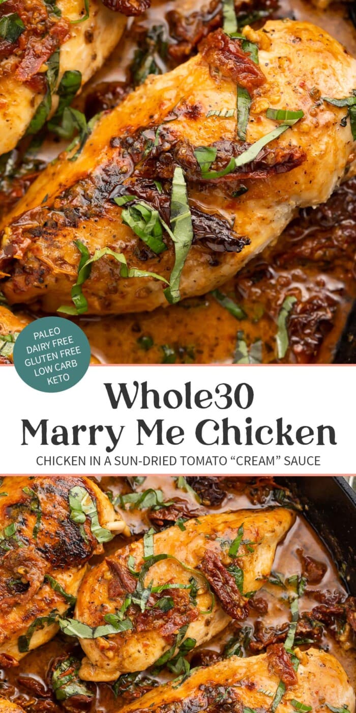 Pin graphic for Whole30 marry me chicken