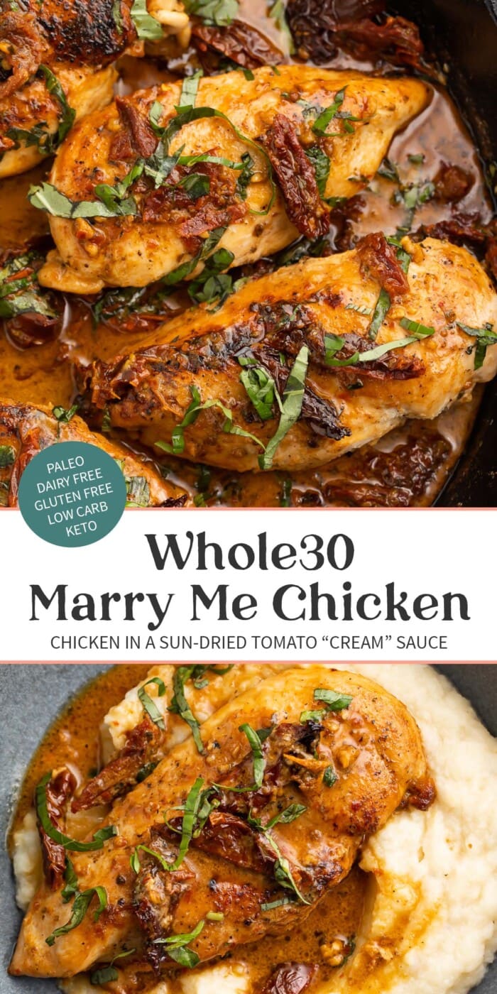 Pin graphic for Whole30 marry me chicken