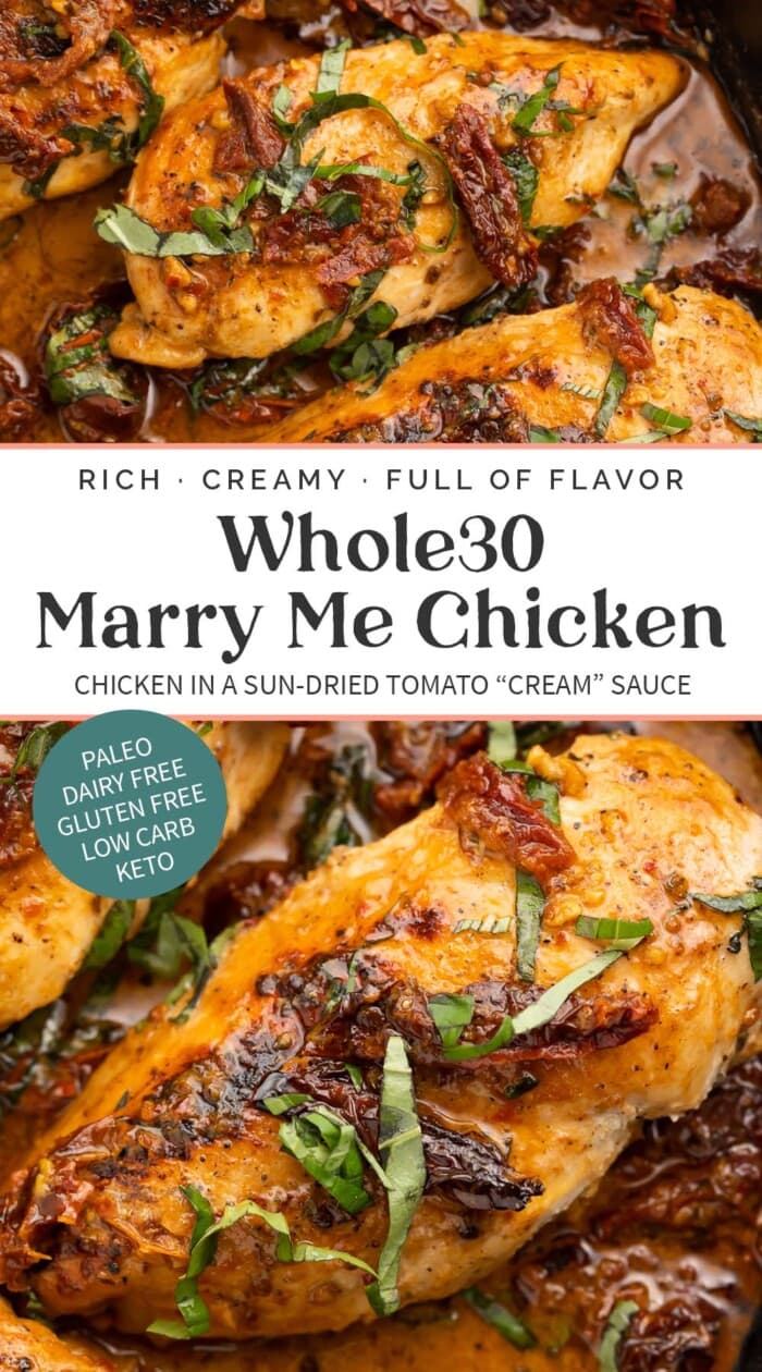 Pin graphic for Whole30 marry me chicken