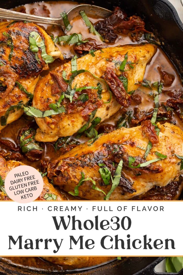 Pin graphic for Whole30 marry me chicken