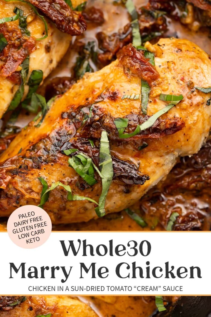 Pin graphic for Whole30 marry me chicken