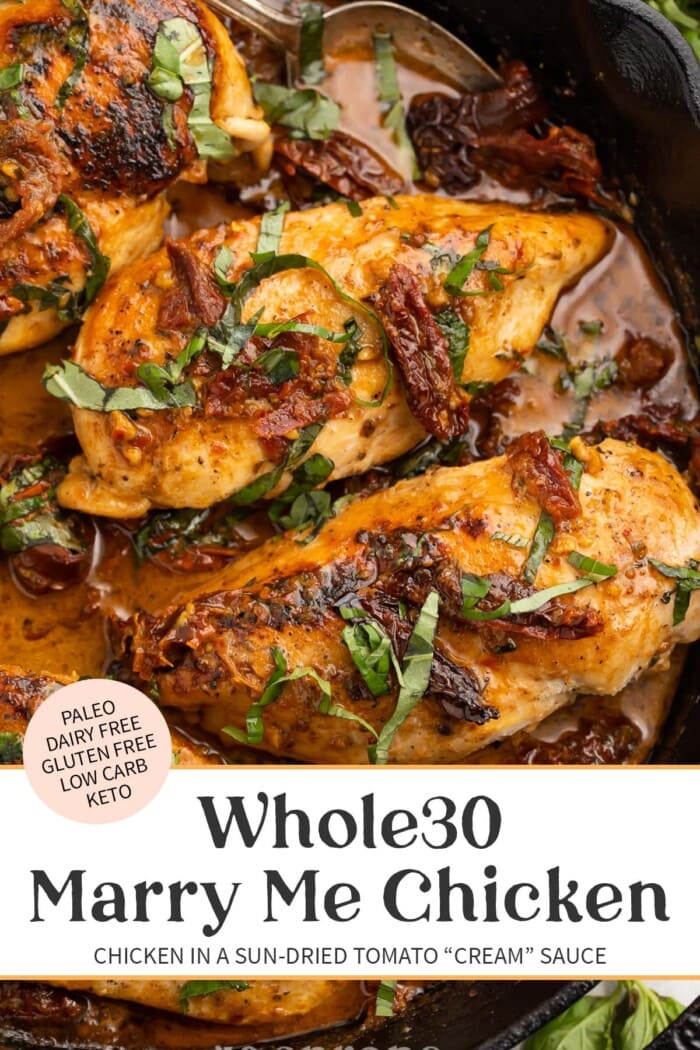 Pin graphic for Whole30 marry me chicken