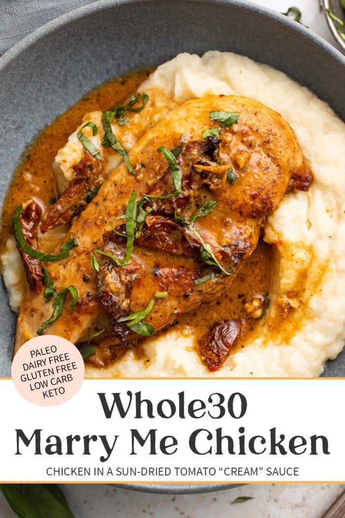 Pin graphic for Whole30 marry me chicken