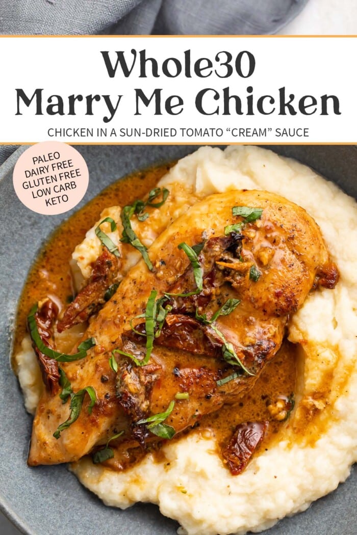 Pin graphic for Whole30 marry me chicken