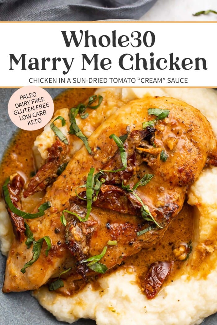 Pin graphic for Whole30 marry me chicken