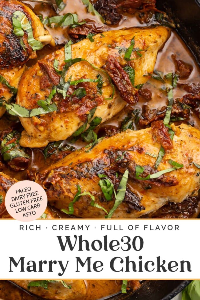 Pin graphic for Whole30 marry me chicken