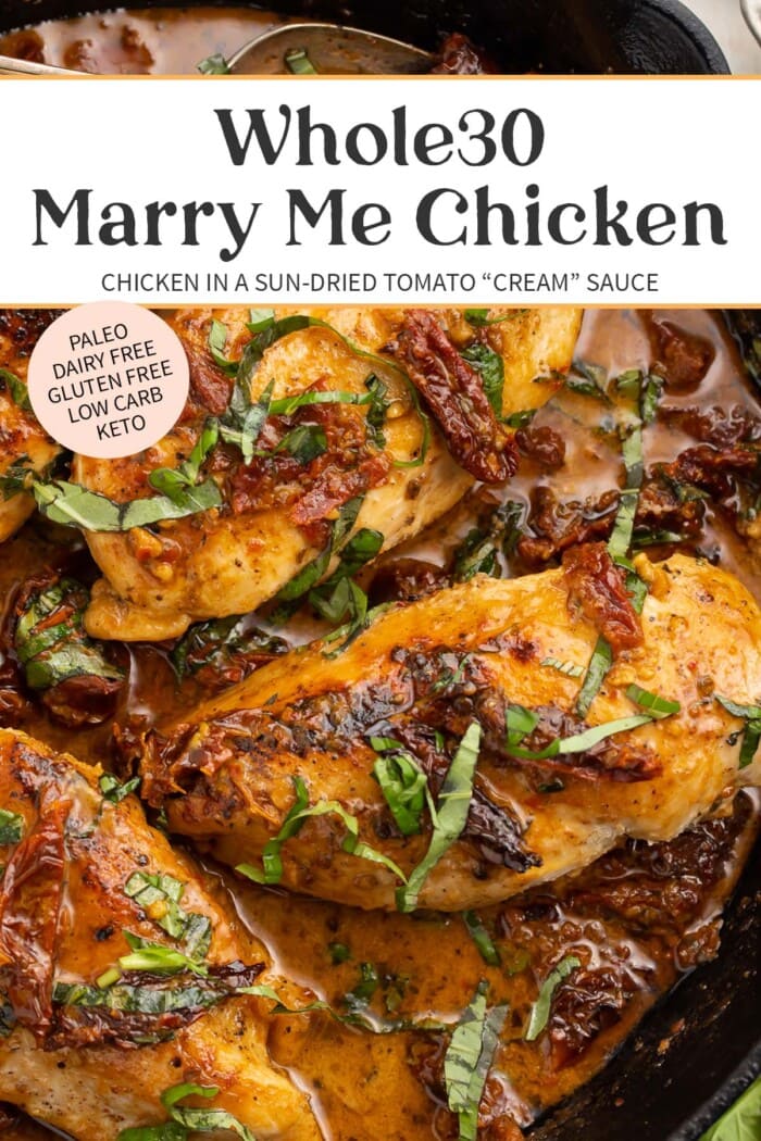 Pin graphic for Whole30 marry me chicken