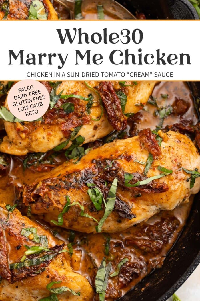 Pin graphic for Whole30 marry me chicken