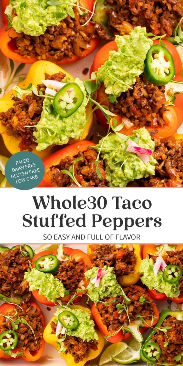 Pin graphic for Whole30 taco stuffed peppers