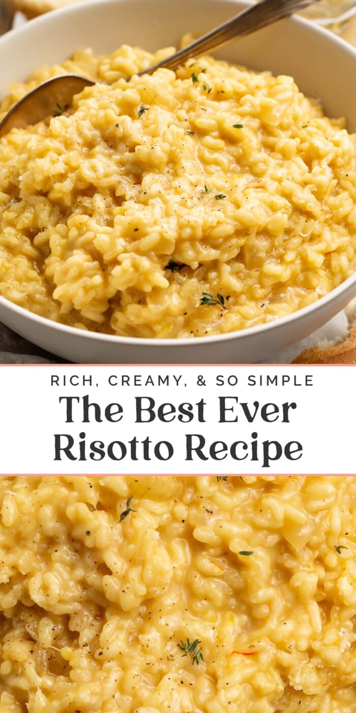 Pin graphic for the best ever risotto recipe.