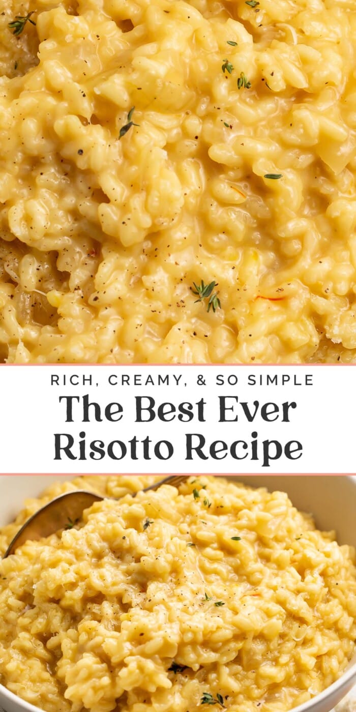 Pin graphic for the best ever risotto recipe.