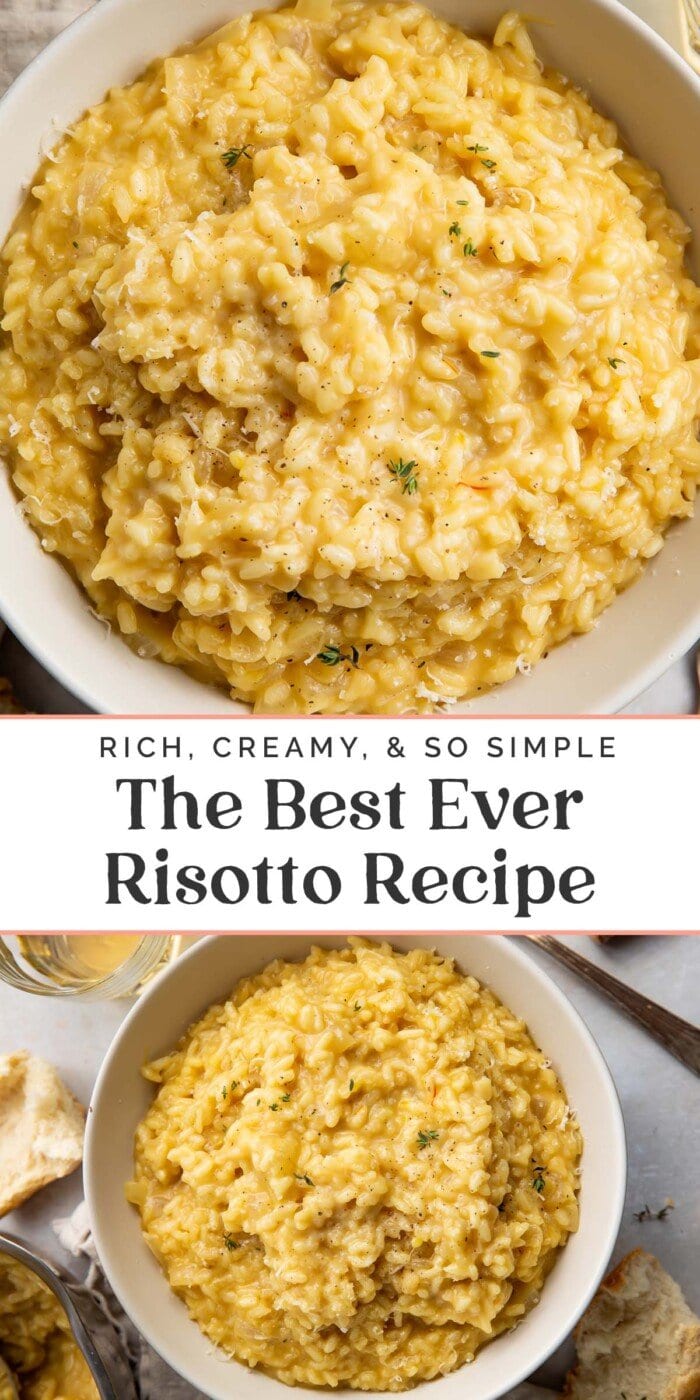 Pin graphic for the best ever risotto recipe.