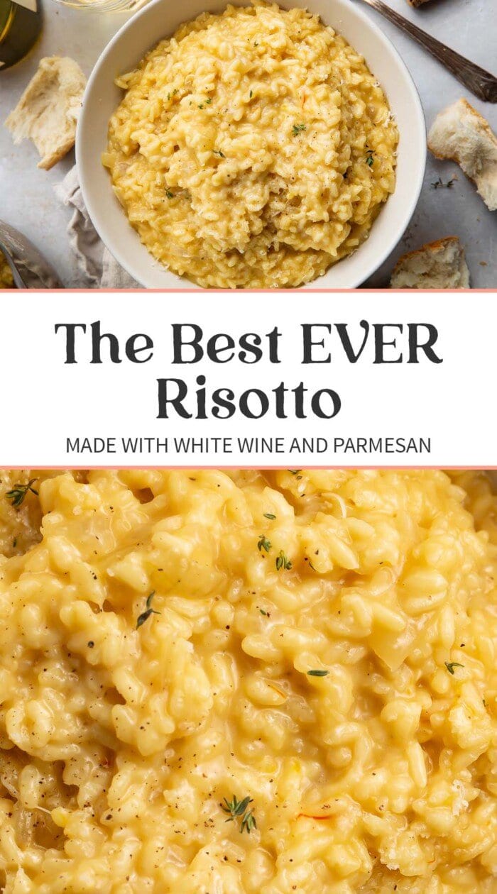 Pin graphic for the best ever risotto recipe.