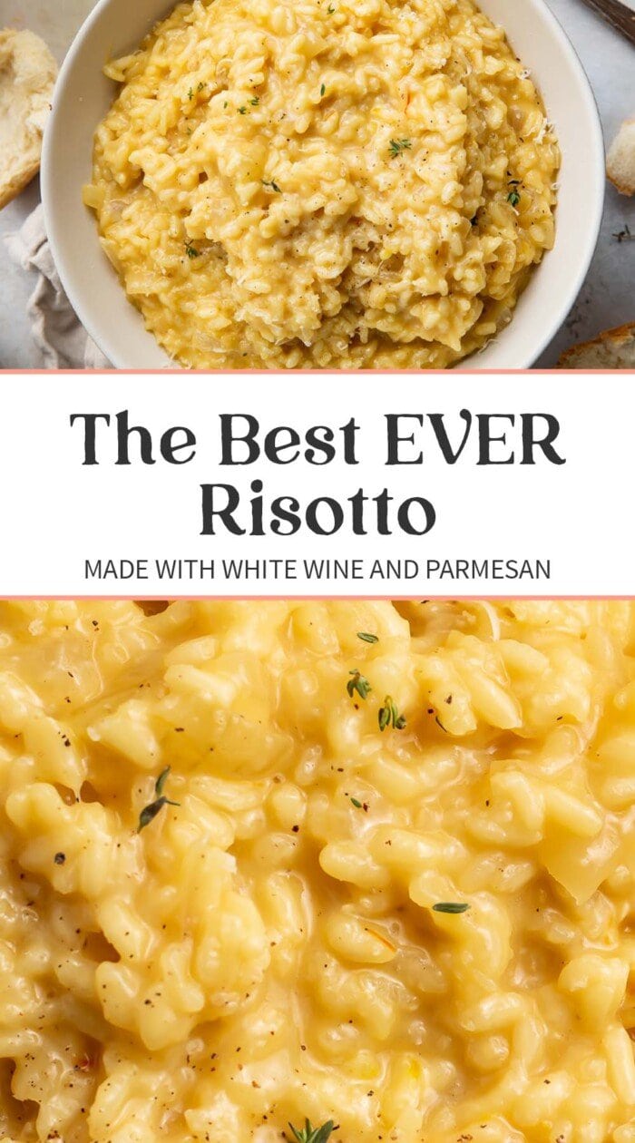 Pin graphic for the best ever risotto recipe.