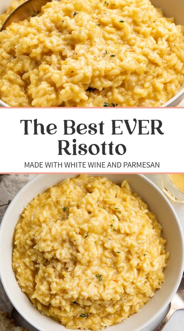 Pin graphic for the best ever risotto recipe.