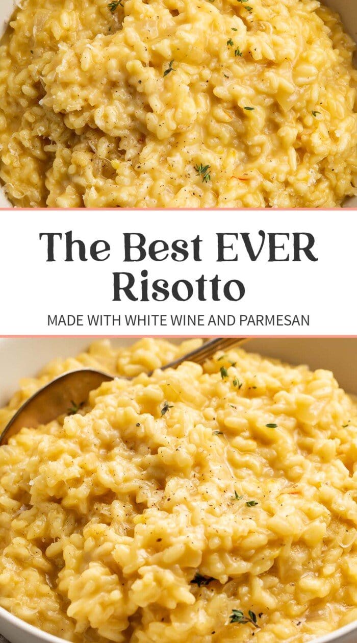 Pin graphic for the best ever risotto recipe.