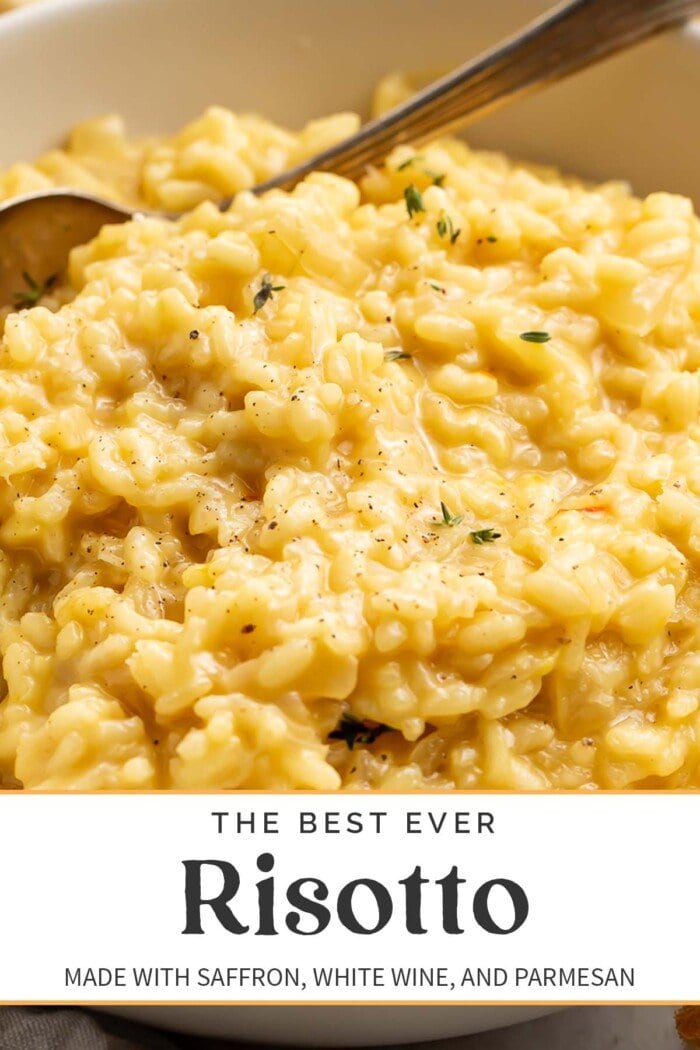 Pin graphic for the best ever risotto recipe.