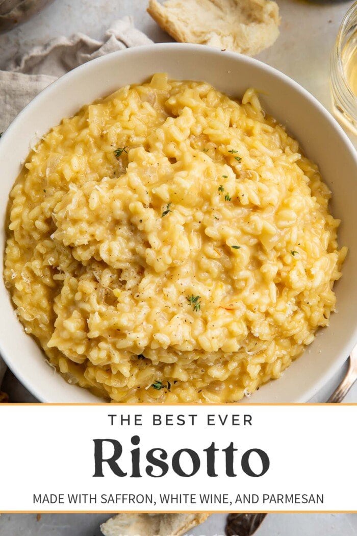 Pin graphic for the best ever risotto recipe.