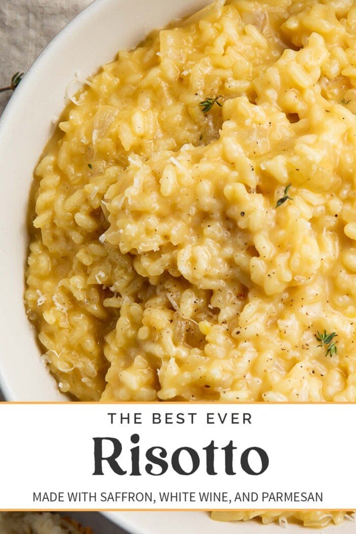 Pin graphic for the best ever risotto recipe.