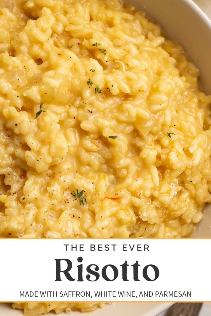 Pin graphic for the best ever risotto recipe.