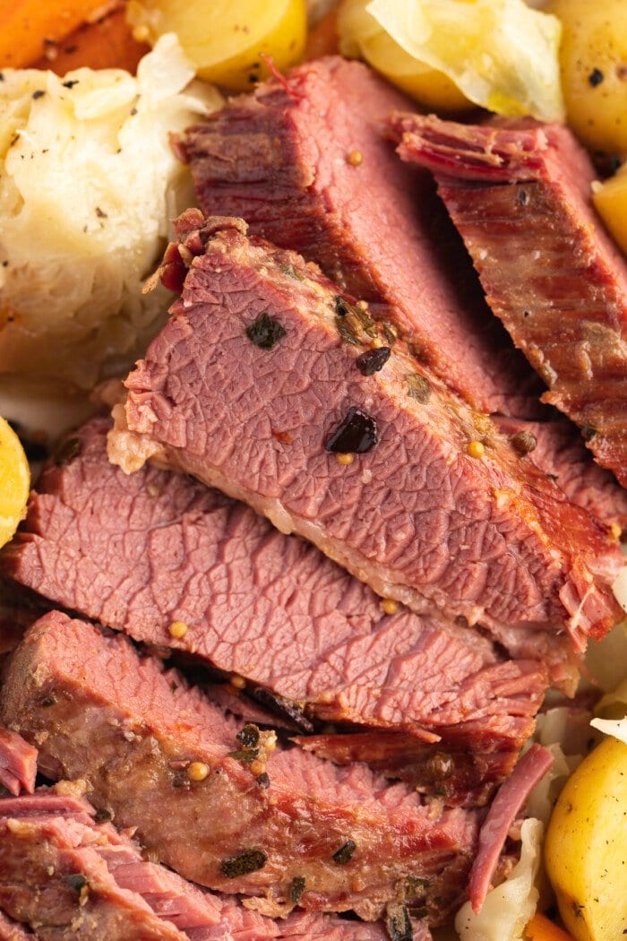 Instant Pot corned beef and cabbage close up