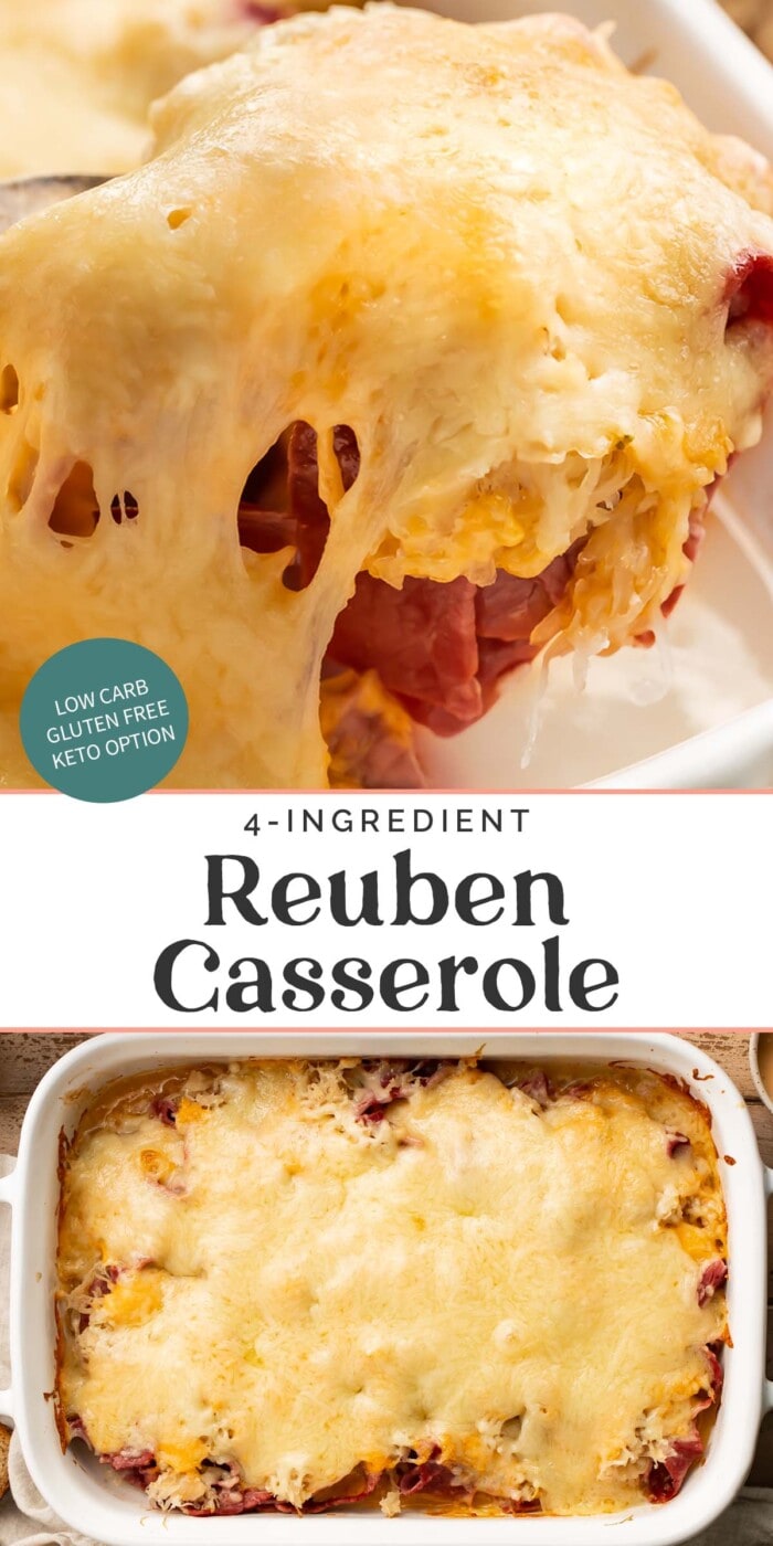 Pin graphic for reuben casserole.