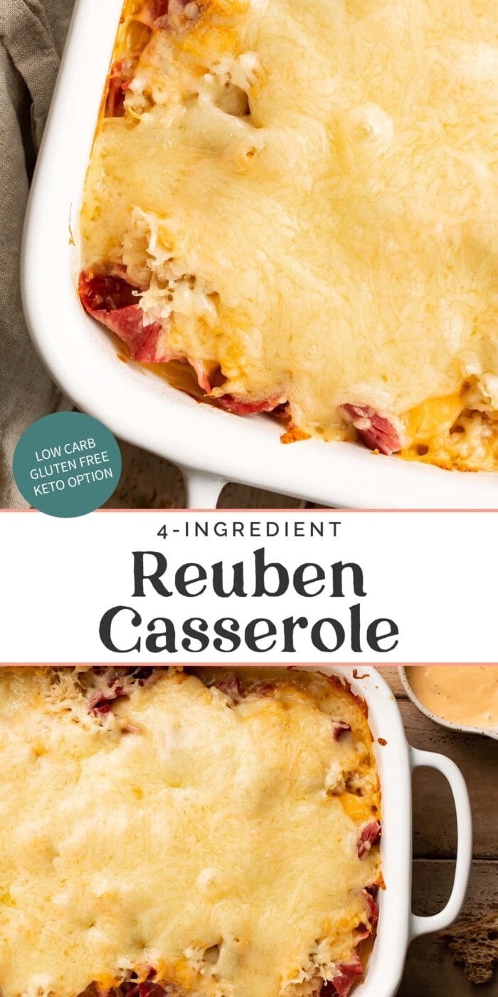 Pin graphic for reuben casserole.