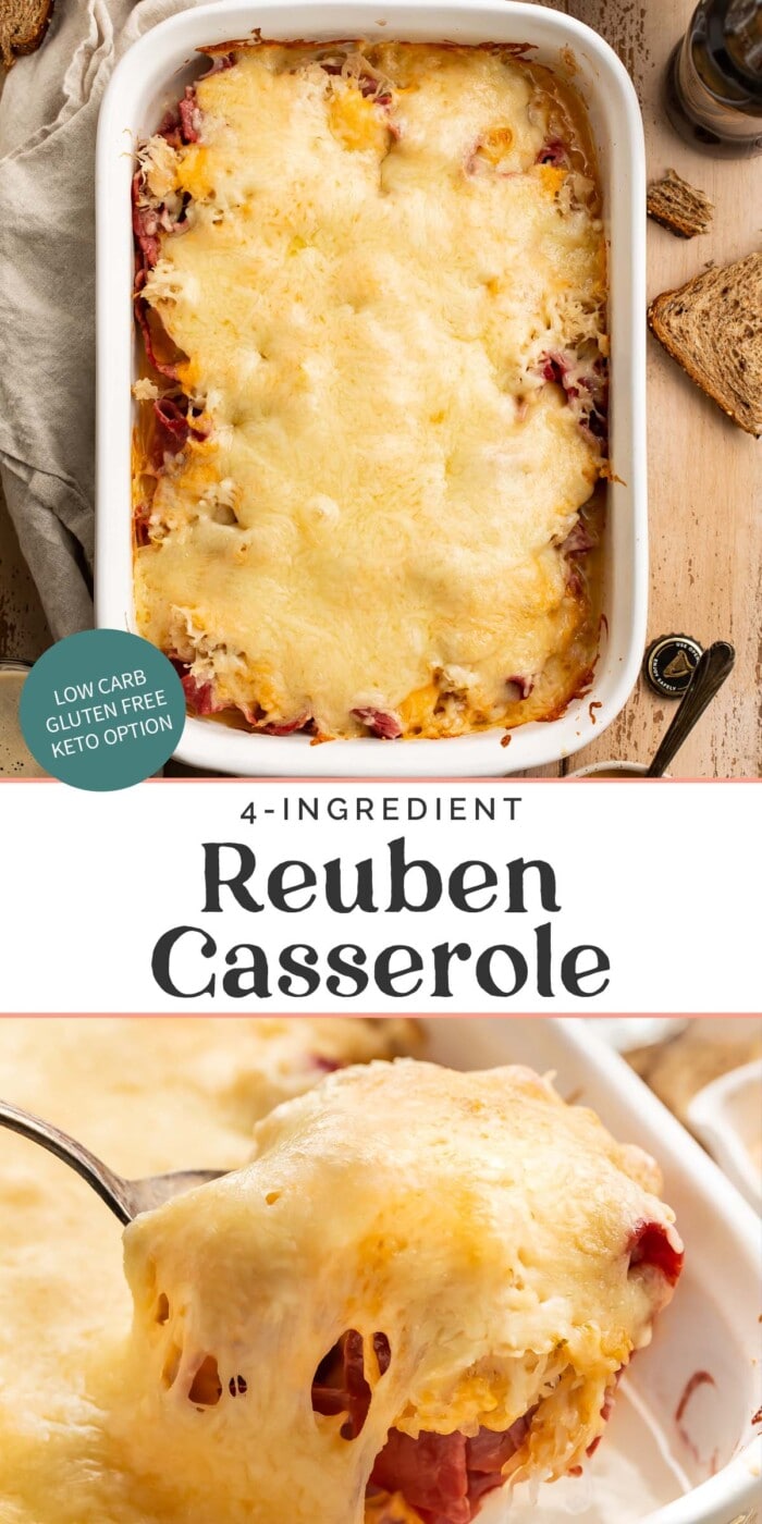 Pin graphic for reuben casserole.