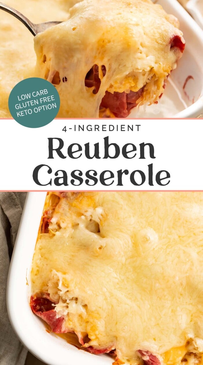 Pin graphic for reuben casserole.