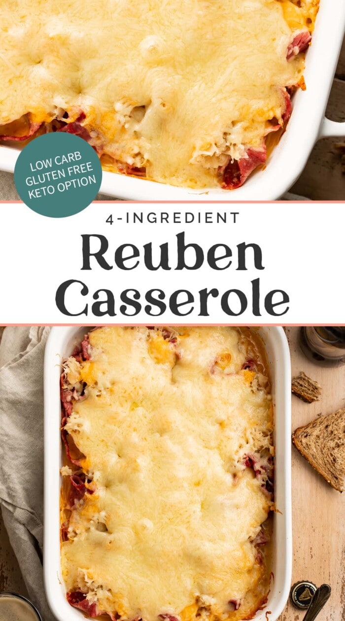 Pin graphic for reuben casserole.