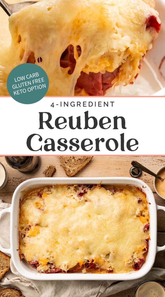 Pin graphic for reuben casserole.