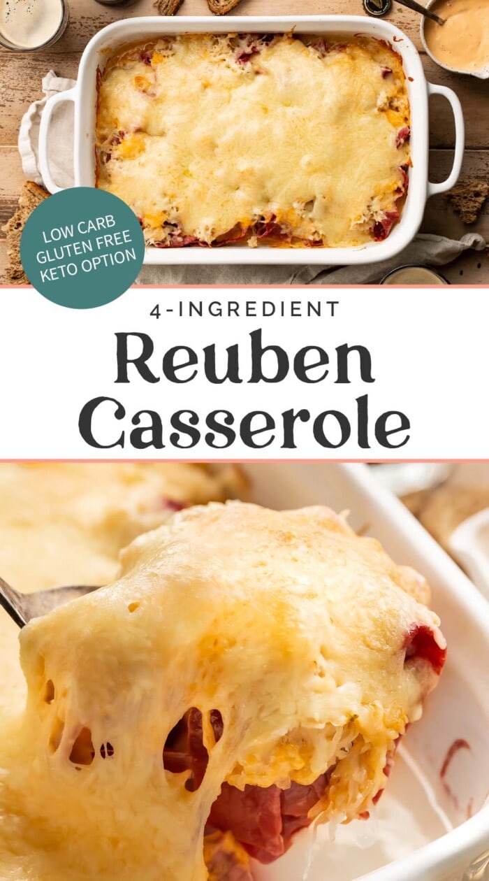 Pin graphic for reuben casserole.