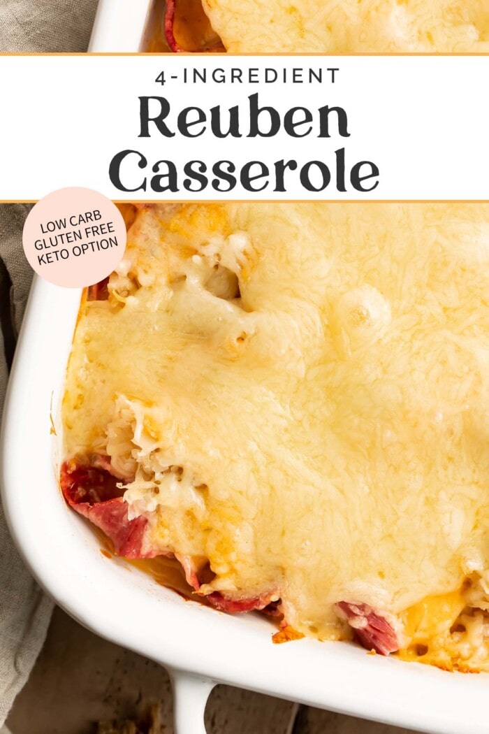 Pin graphic for reuben casserole.