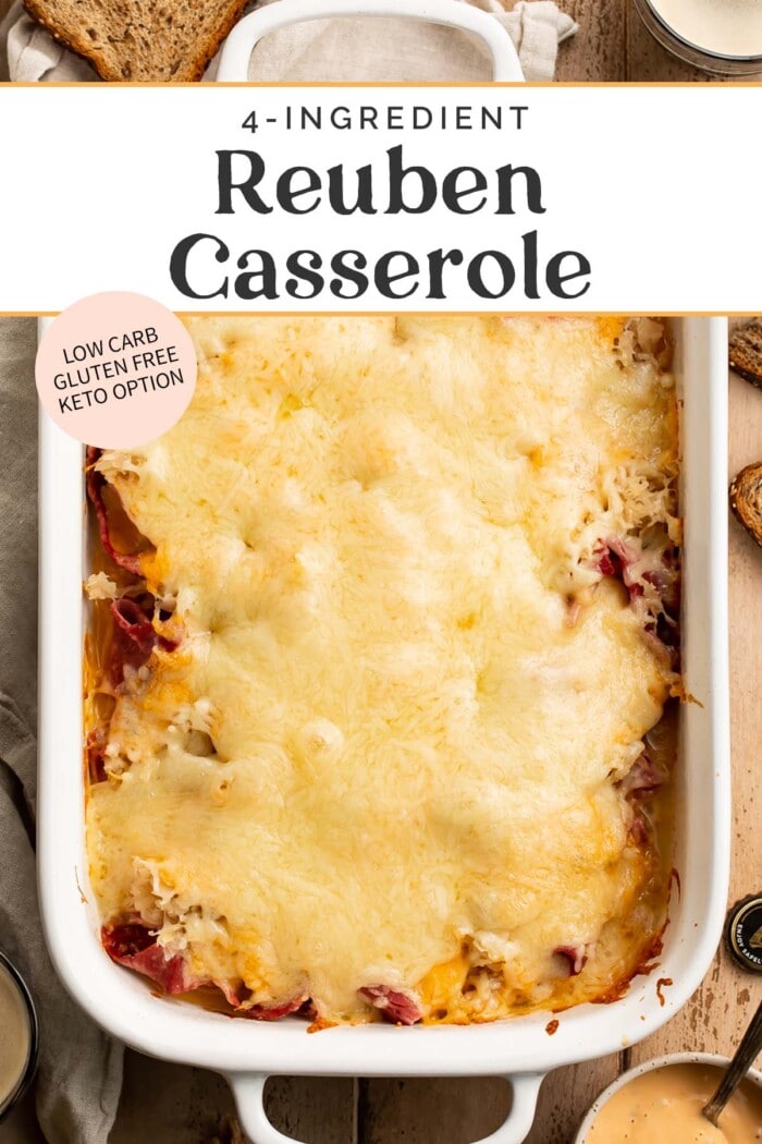 Pin graphic for reuben casserole.