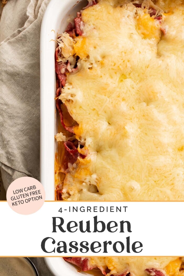 Pin graphic for reuben casserole.