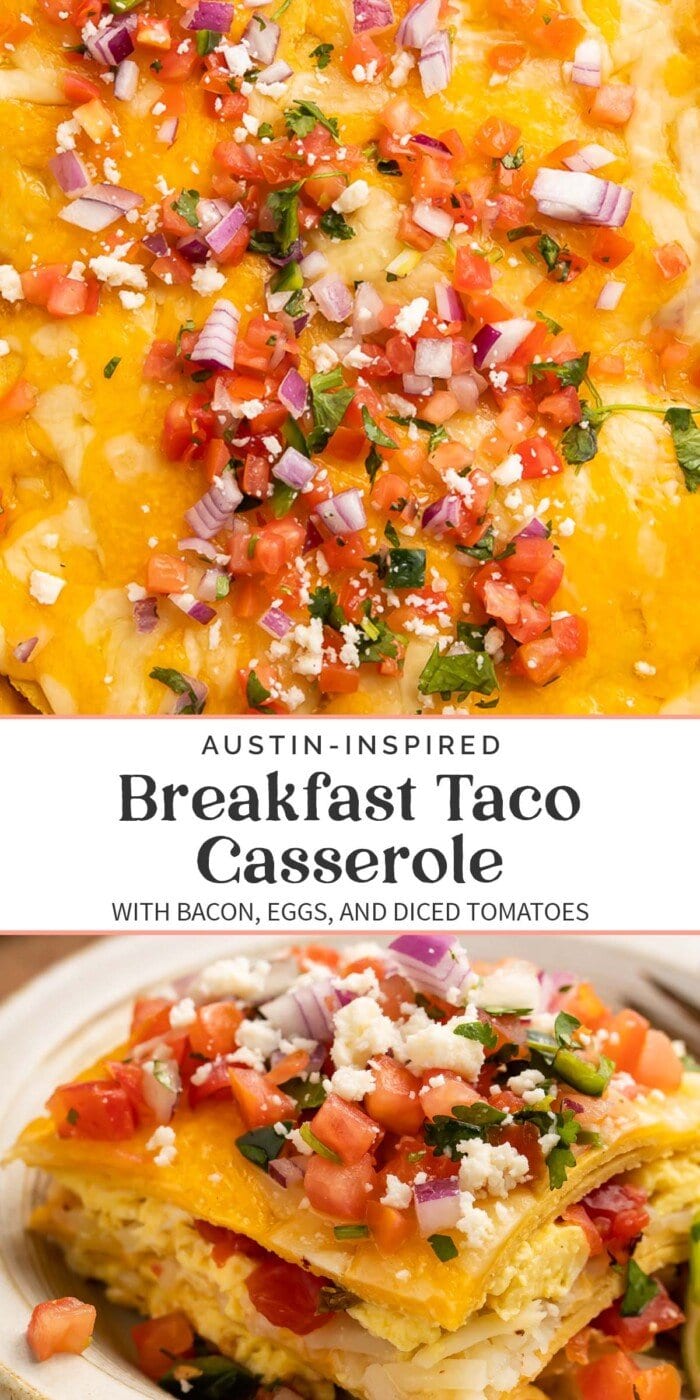 Pin graphic for breakfast taco casserole.